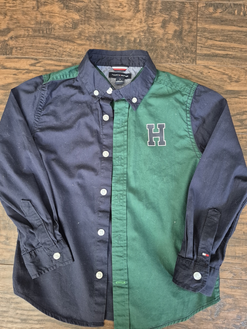 Kids-Boys Tommy Hilfiger Two-Tone Navy & Green Button-Down Shirt
